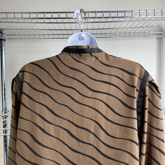 Vintage‎ Pogia By D. Polimeni Brown Black Striped Blouse Size 14 80’s Vibes - Picture 9 of 10